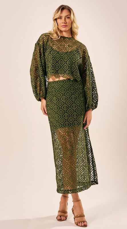 Blusa Guipir Manga Longa Verde - LENITA