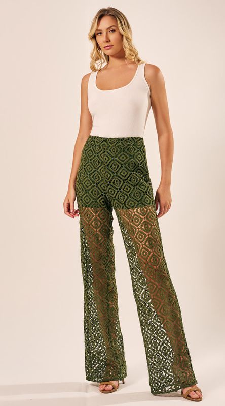 Calça Guipir Cintura Alta Verde - LENITA