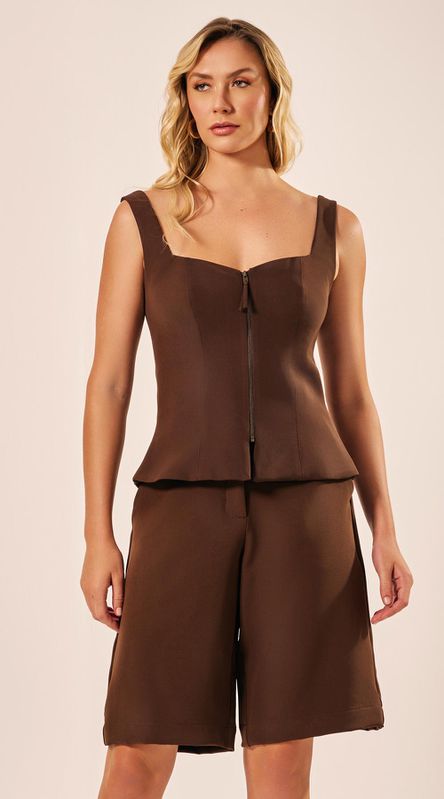 Blusa Peplum sem Mangas Chocolate - LENITA