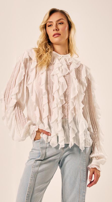 Camisa Babados Cascata Off White - LENITA