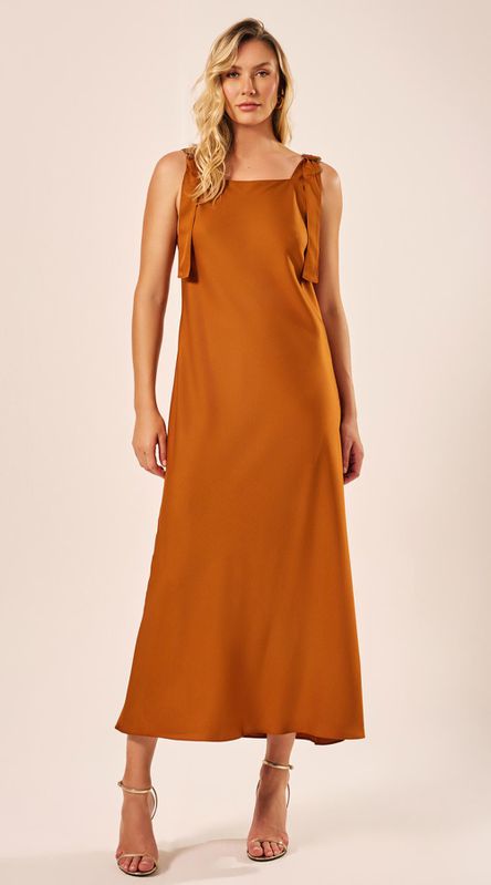 Vestido Longo em Crepe Castanho - LENITA
