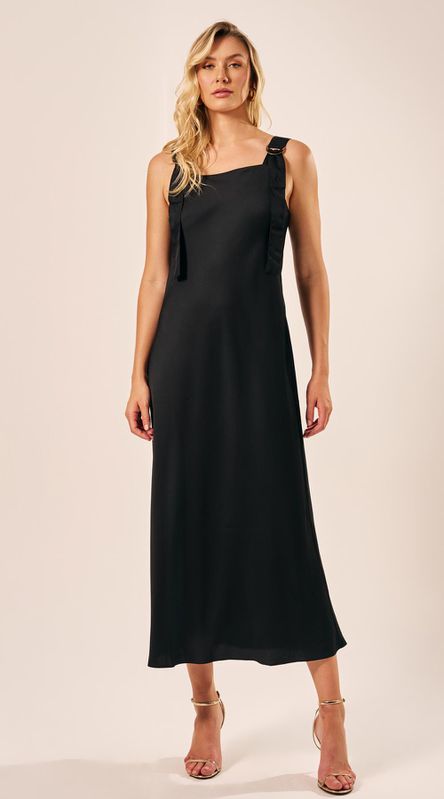 Vestido Longo em Crepe Preto - LENITA