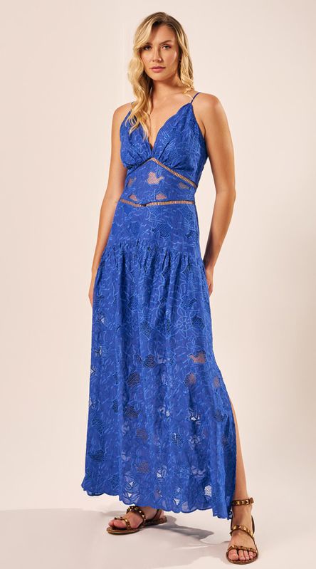 Vestido Longo Alça Fina Azul - LENITA