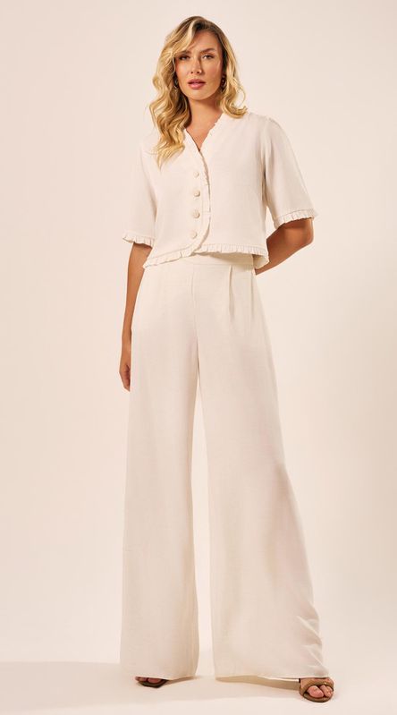 Calça Ampla Cintura Alta Off White - LENITA