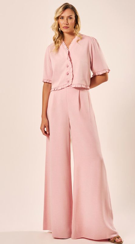 Calça Ampla Cintura Alta Rosa Claro - LENITA