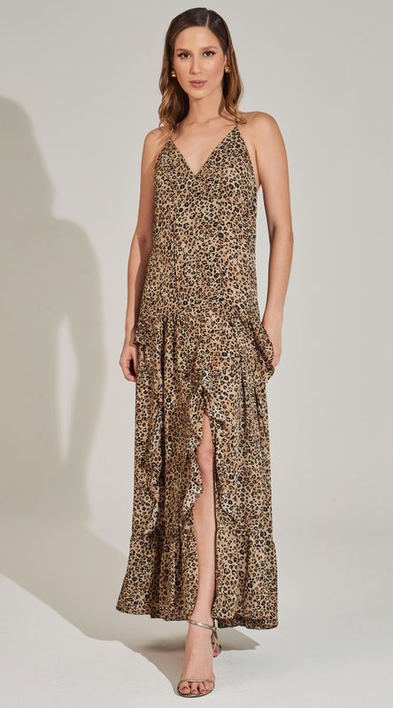 Vestido Longo de Alça Animal Print - LENITA