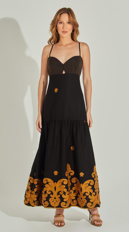 Vestido Longo Busto Pespontado - LENITA