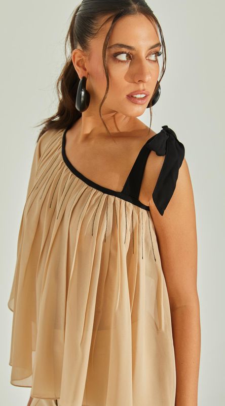 Blusa Assimétrica Com Pregas e Babados - LENITA