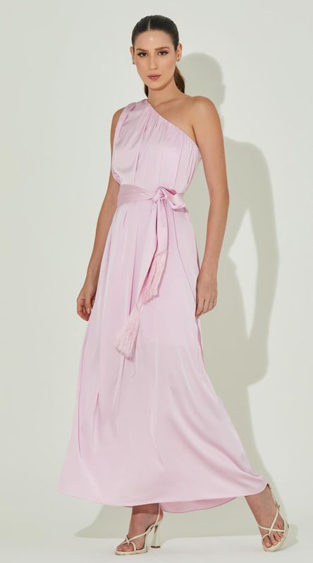 Vestido Longo Acetinado com Faixa - LENITA