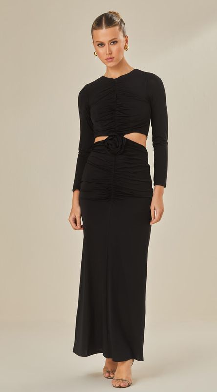 Vestido Longo Com Mangas Jersey - LENITA