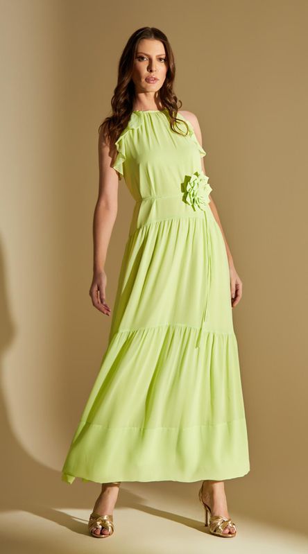 Vestido Longo Frente Única Babados - LENITA