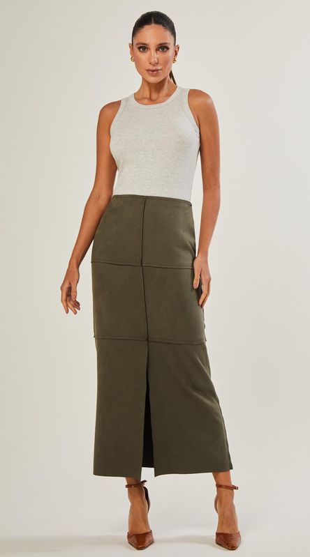 Saia Midi Suede Com Recortes - LENITA