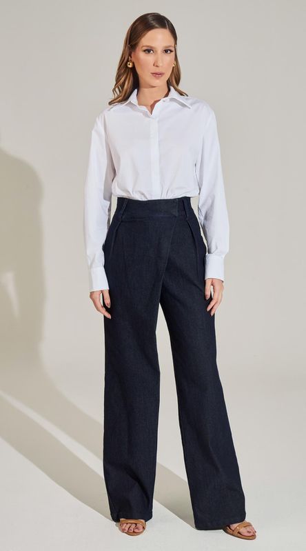 Calça Jeans Ampla Com Transpasse - LENITA