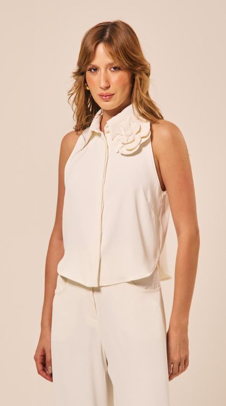 Blusa sem Mangas com Aplicação Off - LENITA