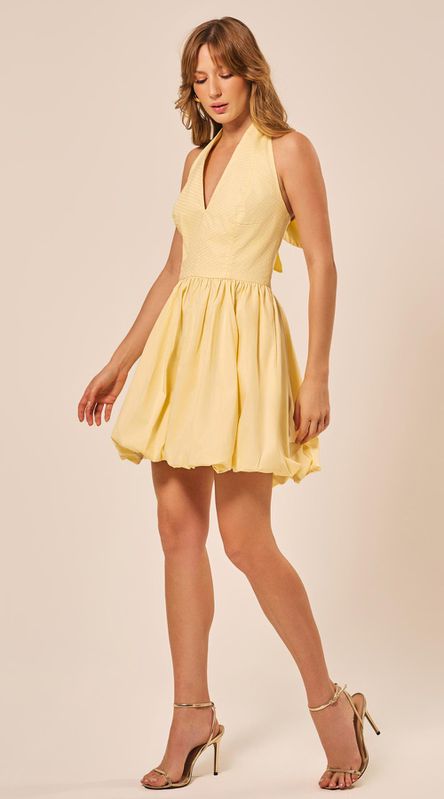 Vestido Curto com Decote V Amarelo Claro - LENITA