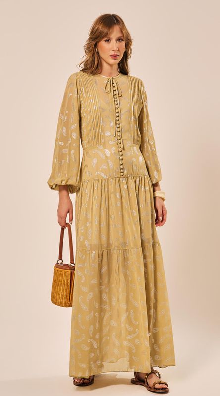 Vestido Longo com Botões Verde Abacate - LENITA