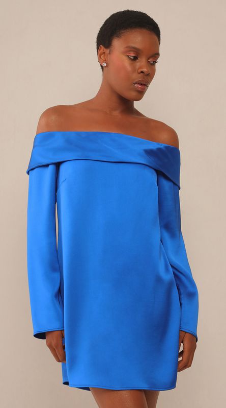 Vestido Curto de Manga Longa Azul - LENITA