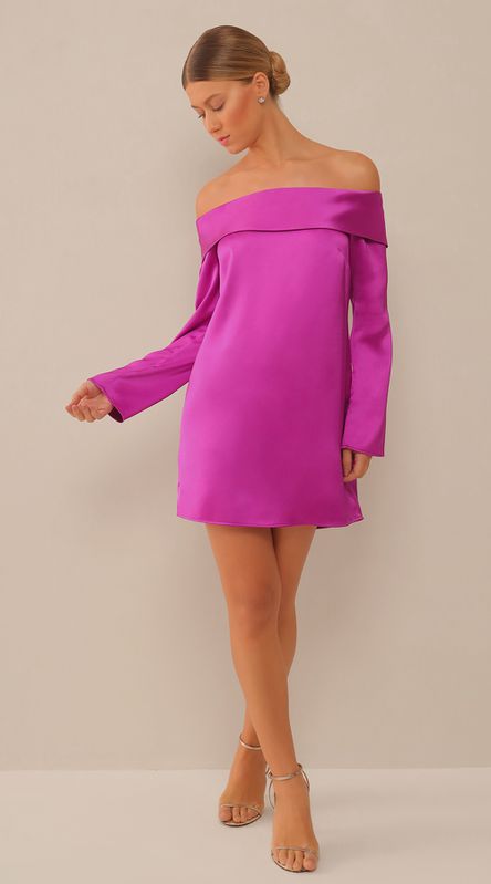 Vestido Curto de Manga Longa Lilás - LENITA