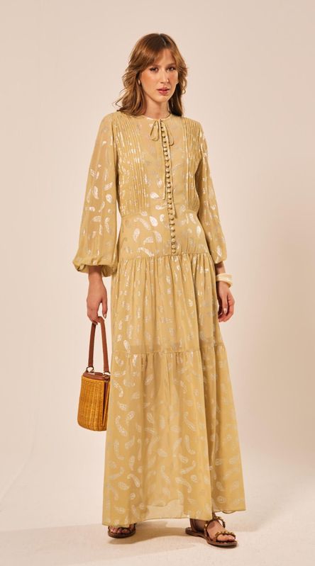 Vestido Longo com Botões Verde Abacate - LENITA
