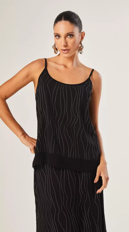 Blusa de Alça Metallic Stripes Preto - LENITA