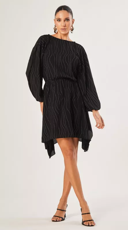 Vestido Mini com Mangas Metallic Stripes Preto - LENITA