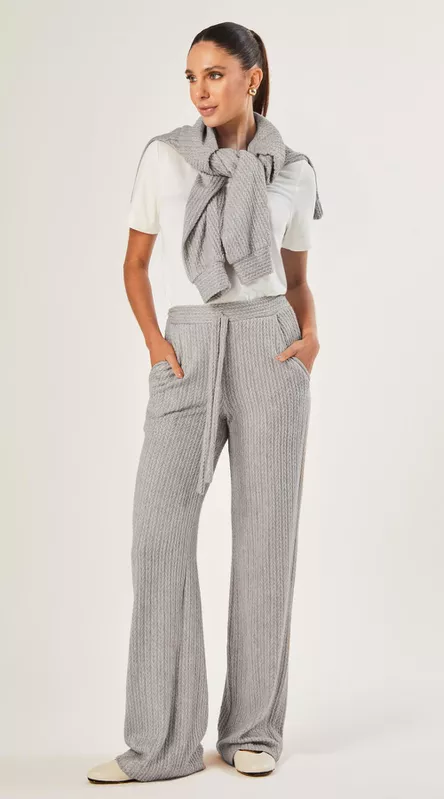 Calça Reta Cintura Alta Cinza - LENITA