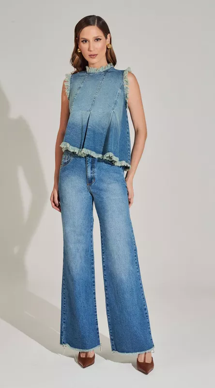 Calça Jeans Reta Barra Desfiada - LENITA