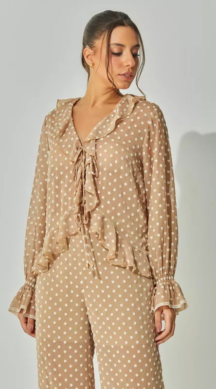Blusa Com Babados Bordada - LENITA