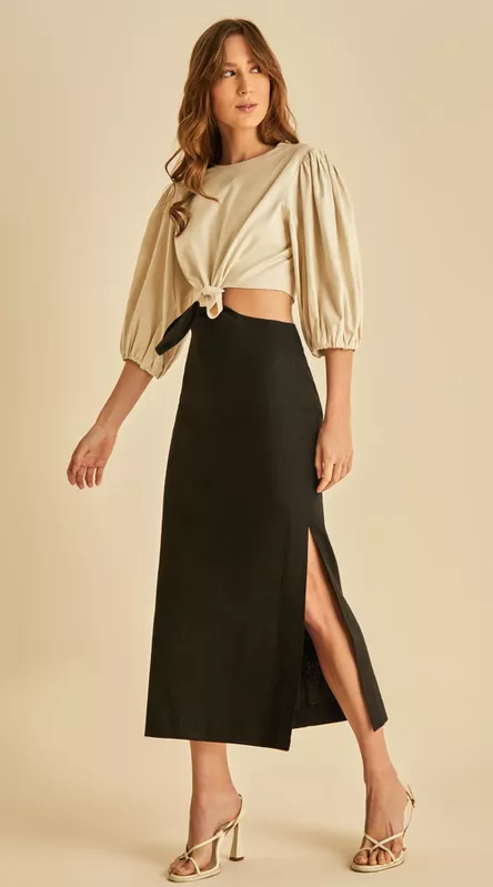 Vestido Midi Linho Bicolor - LENITA