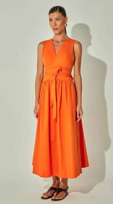 Vestido Midi Transpasse Em Tricoline - LENITA