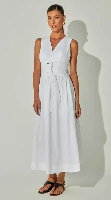 Vestido Midi Transpasse Em Tricoline - LENITA