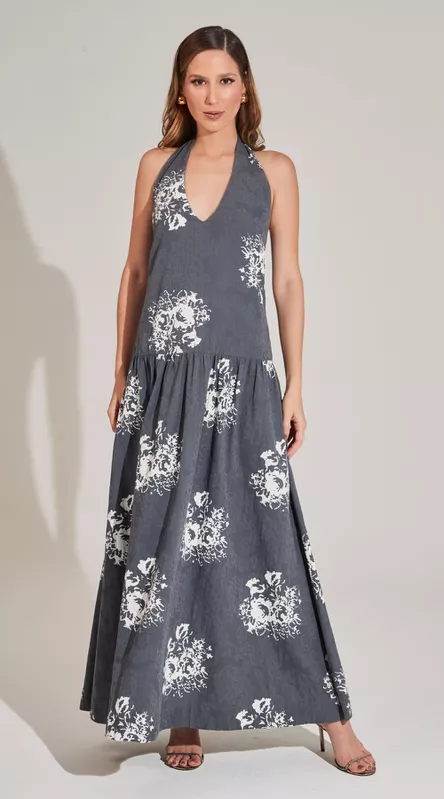 Vestido Midi Decote V Estampado - LENITA