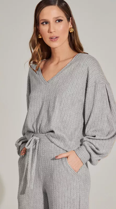 Blusa de Tricot com Manga Longa Cinza - LENITA