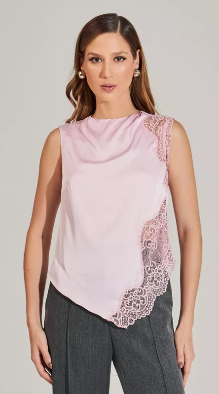 Blusa Sem Manga Assimétrica com Renda - LENITA