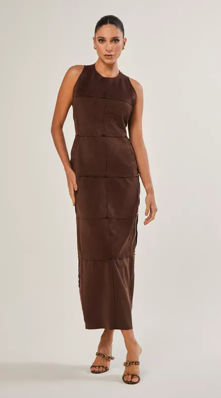 Vestido Midi Suede Com Recortes - LENITA
