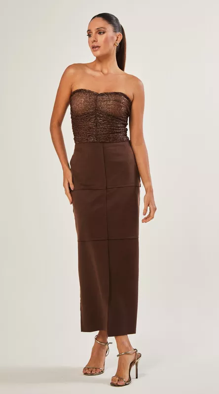 Saia Midi Suede Com Recortes - LENITA