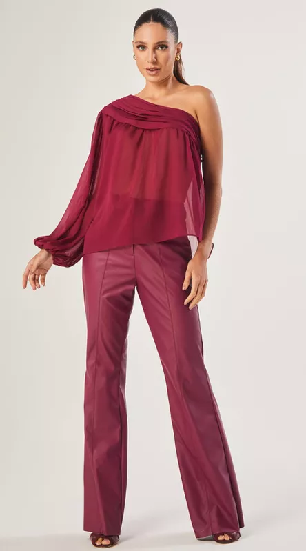 Calça Flare Couro Cereja - LENITA