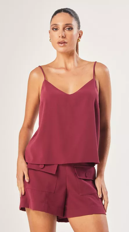 Blusa de Alça com Decote V Cereja - LENITA