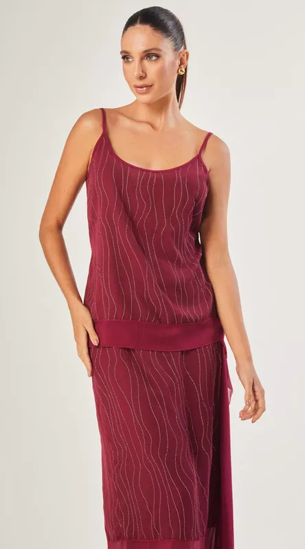 Blusa de Alça Metallic Stripes Cereja - LENITA