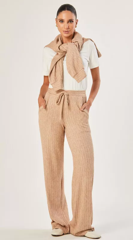 Calça Reta Cintura Alta Bege - LENITA