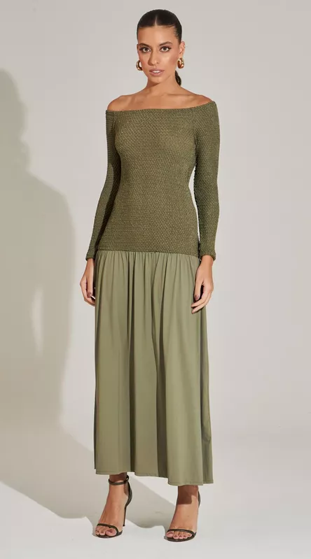 Vestido Midi Ombro a Ombro Malha - LENITA