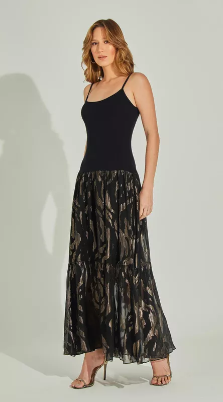 Vestido Midi Jacquard Metalizado - LENITA