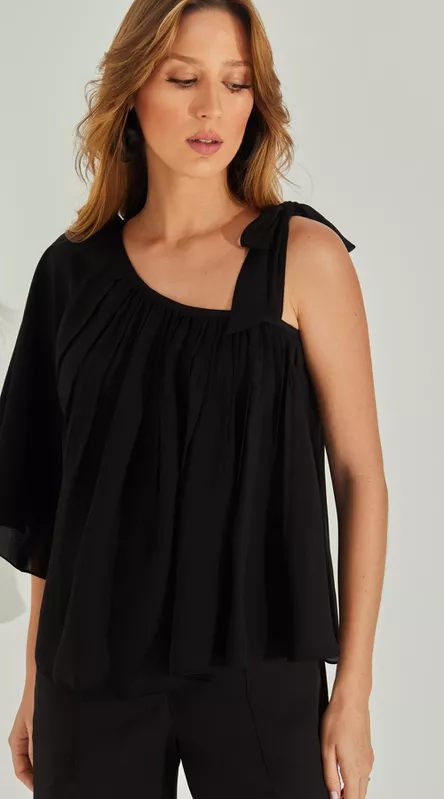 Blusa Assimétrica Com Pregas e Babados - LENITA