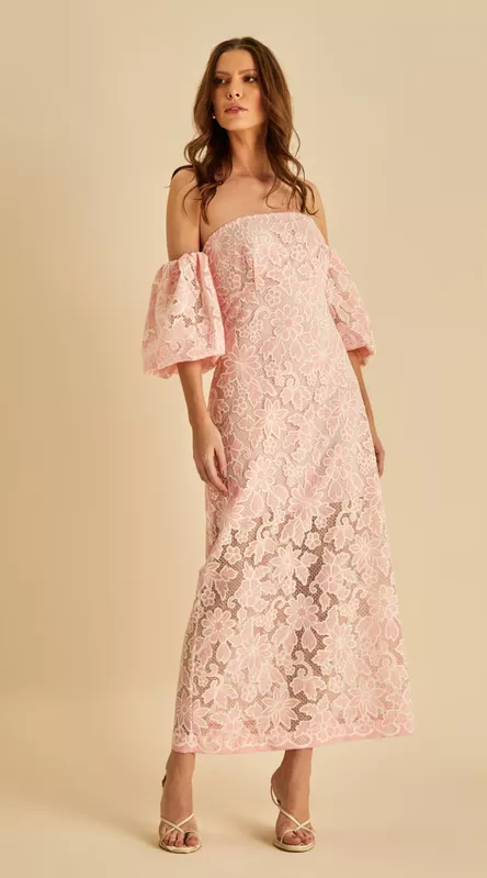Vestido Midi Com Mangas Renda - LENITA