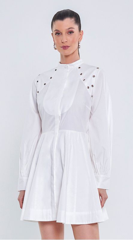 Vestido Chemise Curto C/ Detalhe De Ilhós