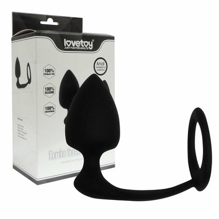 *Plug Formato Cone Com Anel e Estimulador de Próstata SI (1302) - Preto