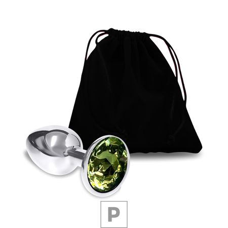 Plug de Metal P Cromado Com Strass 6cm SI (5845) - Pedra Verde