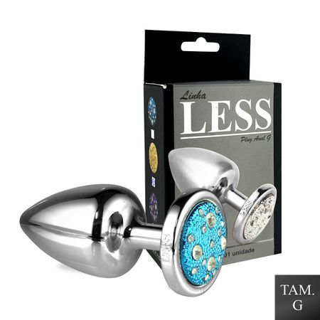 Plug Less G Cromado Com Pedras Cravejadas em Strass (HA155C) - Azul