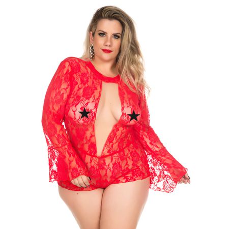 *Macaquinho Princesa Plus Size (PS2074) - Vermelho