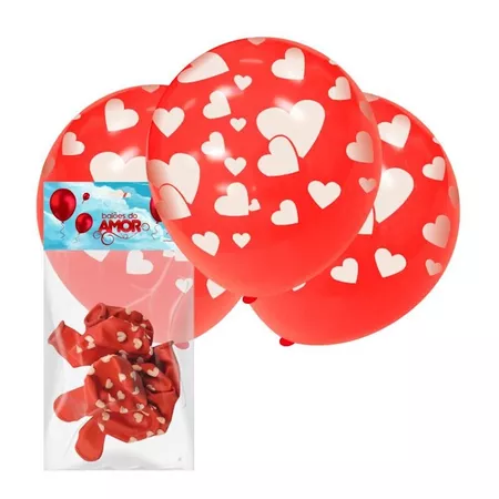 Balões do Amor 5un (ST329) - Vermelho C/ Branco